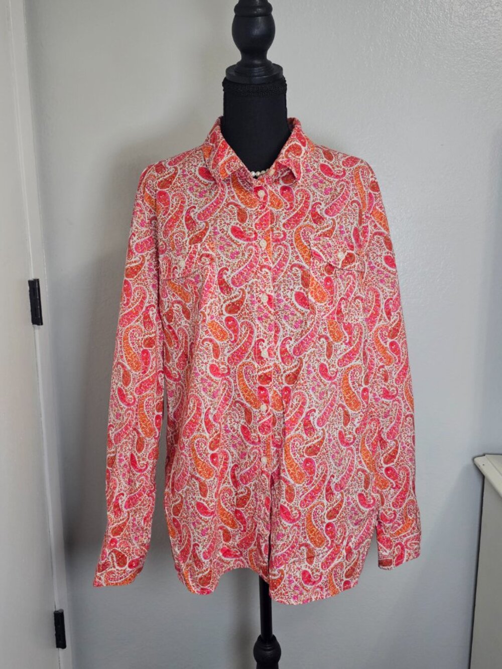 Tommy Hilfiger Paisley Button Down Shirt Orange Fuchsia Pink Long Sleeve XXL - Picture 3 of 8